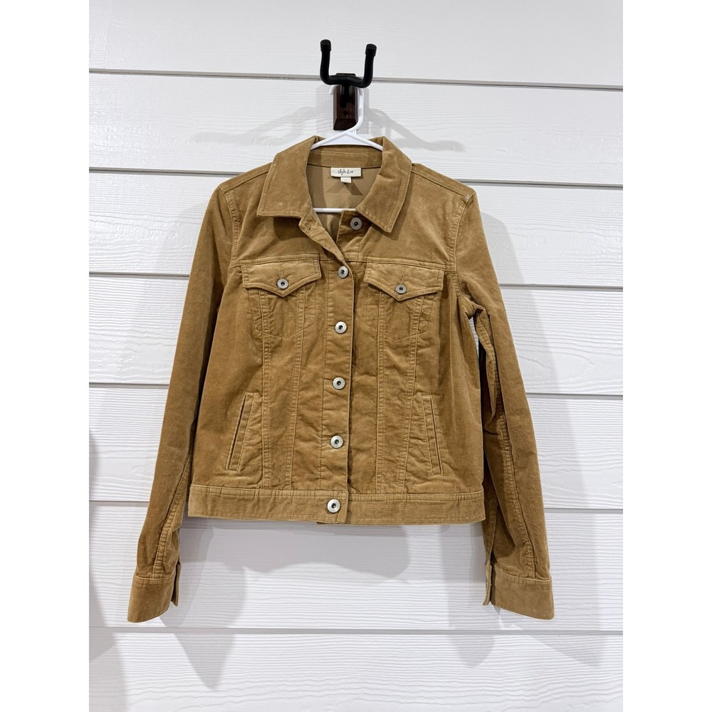 B-70- Style & Co Tan Brown Corduroy Trucker Jacket Small FA22 100152566